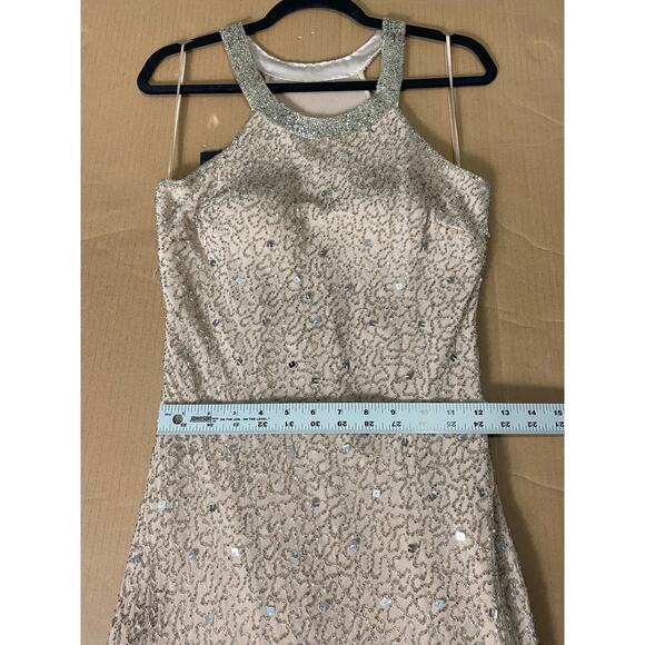 ADRIANNA PAPELL DRESS 10P GOWN TAUPE PINK SEQUIN BEADED LONG FORMAL MAXI EVENING - Picture 11 of 15